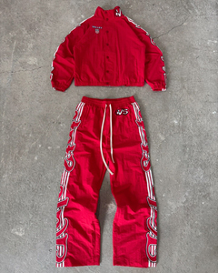 Survêtements brodés en nylon personnalisés, survêtements deux pièces pour hommes, ensembles de pantalons évasés, survêtements à capuche, survêtements pour hommes - Product Image 4