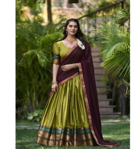 La mejor calidad Zari Weaving Lehenga Choli con encaje Georgette Dupatta cosido lienzo Flair Lehenga y blusa sin costuras para mujer - Product Image 1
