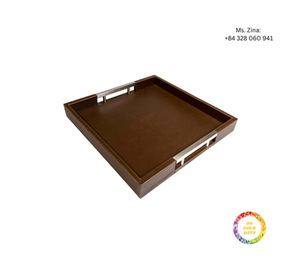 ถาดตกแต่งหนังสีดำปลายสูงพร้อมที่จับทนทานเหมาะสำหรับห้องนั่งเล่นห้องครัวบาร์และโรงแรม - Product Image 2