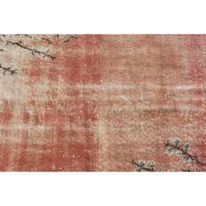 Modern Vintage Turkish Rug 2.8 X 6.6ft Handmade <b>Pink</b> Beige <b>Wool</b> Latex Backing Classic Rectangle Puzzle Pattern Abstract Hallway - Product Image 5