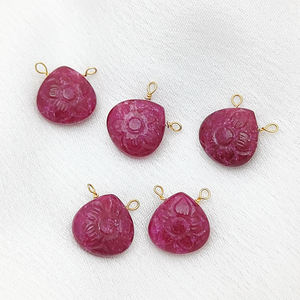 Colgante tallado de flores de piedras preciosas de 12mm, Plata de Ley 925, alambre chapado en oro, envuelto en forma de corazón, colgante tallado de flores, regalo para ella - Product Image 4