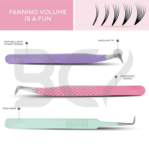 Lash Tweezers for Eyelash Extensions, Set of 3 Pieces Volume Boot, Slim 90 Degree Grafted Tweezers With Fiber Tips - Product Image 2