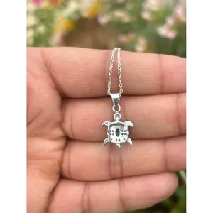 925 <b>Silver</b> <b>Necklace</b> with Emerald Cut Turtle Bezel Setting Emerald Cut Diamond Inlay - Product Image 2