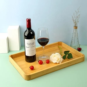 Plateau de service rectangulaire en bambou de grande taille, fait à la main, durable, pour la maison moderne, avec poignée latérale pour le thé et le café - Product Image 1