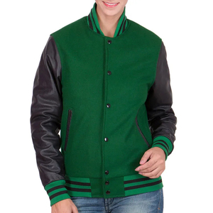 Breathable Windproof Featuring Sheepskin Leather Made Wool Body & Leather Sleeves Made Varsity College <b>Jacket</b> For Ladies - Product Image 3