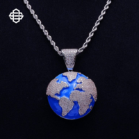 Pendentif globe Hiphop en laiton plaqué argent 925 et or, serti de zircons, avec breloque carte du monde personnalisée, bijoux streetwear pour rappeurs