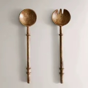 Ensemble d'ustensiles de service pour soupe à salade en laiton plaqué or avec longue poignée torsadée - Product Image 4