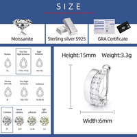 Boucles d'oreilles clous en argent sterling certifié, serties d'une rangée de moissanite taille brillant, pour femmes et hommes, style hip-hop, cadeau original pour rappeur