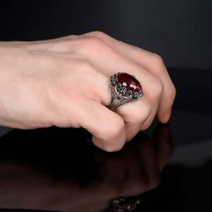 Bague pour homme de style ottoman de haute qualité en argent sterling 925 avec pierre d'agate naturelle de Yamen Azuris VALKH1782 - Product Image 1