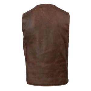 Gilet en cuir marron vintage pour homme avec col en V et quatre poches boutonnées en cuir de vache respirant pour l'hiver - Product Image 2