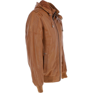 Chaqueta bomber de cuero para hombre al por mayor, con capucha desmontable, estilo aviador, color marrón Vigo, chaqueta de motociclista personalizada OEM - Product Image 3