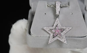Collier pendentif Moissanite forme étoile style Hip Hop argent sterling 925 plaqué platine bijoux de fête pavé complet - Product Image 2