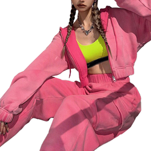 Alta calidad al por mayor lavado ácido Crop Top chándales para las mujeres de diseño personalizado en alta calidad 100% algodón sudaderas con capucha - Product Image 1