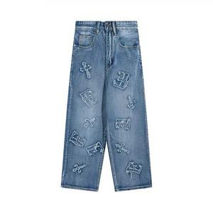 กางเกงม็อบกางเกงยีนส์ทรงตรงของผู้ชายกางเกงปักลายดีไซน์เฉพาะ - Product Image 2