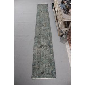 Tapis turc, tapis de couloir vintage 1,6x11,2 pieds, tapis abstrait bleu gris - Product Image 1