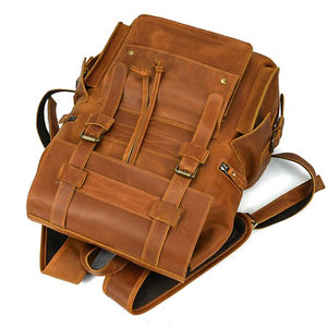 Nouveau sac à dos en cuir de luxe pour homme marron clair imperméable avec fermeture éclair - Product Image 5