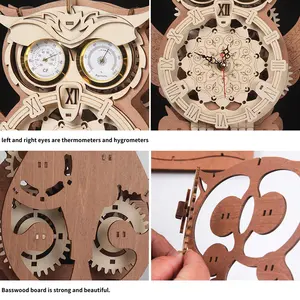Owl-Shaped 3D Puzzle Jigsaw Assembly Toy Set With Clock Thermometer And Hygrometer Wooden Puzzles For Adults