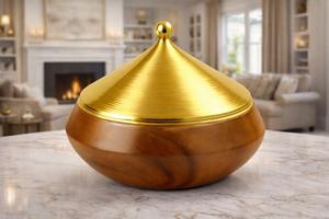 Olla Caliente de Madera con Tapa Plateada y Base de Madera para Eid, Vajilla, Cazuela - Product Image 4