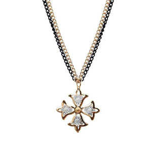 Urthn Double Chaîne Pendentif 1203243C Plaqué Or 18K Pierre Naturelle et Pierre Numéro Motif Charmes - Product Image 1