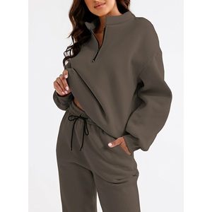 2025 / 2026 luxe mode broderie hiver Streetwear solide dames survêtements ensemble haute qualité poids moyen coton/Polyester - Product Image 2