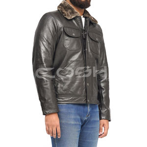 Veste en cuir noire pour homme, style streetwear, avec col rabattable - Product Image 4
