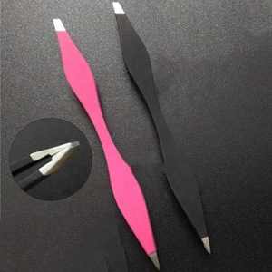 Pinzas para pestañas y cejas de acero inoxidable de doble cabeza, puntas de volumen diagonales de doble cara, herramientas de belleza puntiagudas, las últimas - Product Image 4
