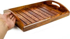 AK Brass Rectangular <b>Wooden</b> Serving <b>Tray</b> With Handle In Walnut Color Customized <b>Tray</b> For Kitchenware / Tableware - Product Image 3