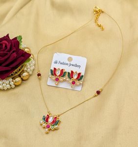 Conjunto de collar y pendientes indios de moda de calidad superior de flor de loto elegante joyería tradicional de moda para mujeres y niñas - Product Image 2