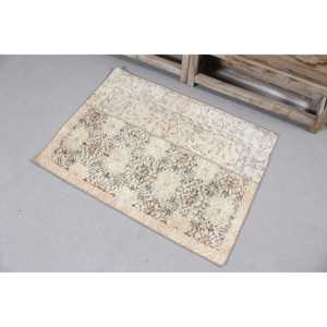 Vintage Small Eco-Friendly Patchwork Rug 2.5x3.4 ft <b>Brown</b> Gray <b>Wool</b> with Latex Backing - Product Image 2