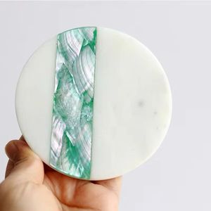 Mosaico de concha de lujo moderno con posavasos de mármol para bebidas, mantel de Arte de concha natural colorido para servir café - Product Image 3
