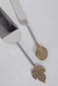 Metal Cake Knife & Server <b>Set</b> with Leaf Design Handle <b>Top</b> Selling for Commercial Food Birthday Parties Restaurants <b>Box</b> Packing - Product Image 2