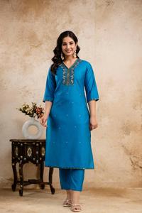 Nouveauté, ensemble de Kurta de travail Chanderi Zari fait à la main avec Dupatta pour mariage, vêtements ethniques indiens - Product Image 3