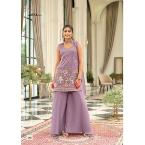 Último Modelo de Kurti Palazzo de Seda Simar Pesada con Dupatta, Fabricante de Surat, a Precio Económico - Product Image 1