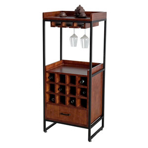 Solid Oak Natural Wood Wine Cabinet Modern Design TPA018 Wine Rack Featuring <b>Iron</b> Aluminium Wine Glass Holder for Dining Chair - Product Image 1