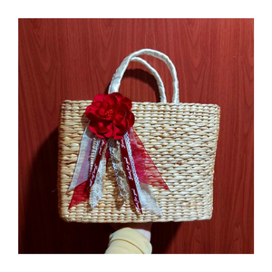 Sac à main élégant en jacinthe d'eau avec décor floral et doublure en coton sac à main écologique fait à la main pour pique-nique à la plage ou idées cadeaux - Product Image 3