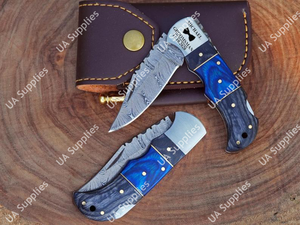 Industrial Grade OEM Custom Made Damascus Steel Drop Point Blade Slide Open Tactical Survival Utility <b>Knife</b> Wood Handle - Product Image 3