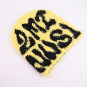 Custom Jacquard Logo Winter Beanie High-End Imitation Mink Fur Velvet <b>Fluffy</b> Knit Mohair with Hand Embroidery Warm and Fuzzy - Product Image 6