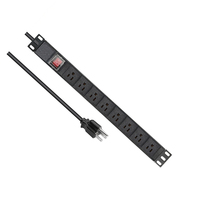 PDU Rak Server 19 Inch 1U Aluminium Alloy Hitam 8 Outlet 13A 125V AC NEMA 5-15P US untuk Pusat Data