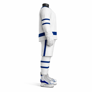 Uniforme de hockey sobre hielo personalizado, conjunto de camiseta y pantalones cortos sublimados en blanco y azul, ropa de equipo para adultos, fabricante OEM ODM - Product Image 4