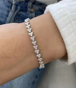 Solid 14K White Gold 4.04ct Tennis <b>Bracelet</b> Cut Lab Created Diamond Cluster Set Certified E/VS1 Elegant Gift for Her - Product Image 1