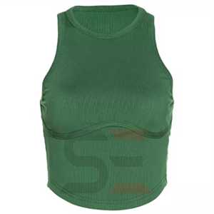 New Women's Solid Pattern Rib Tank <b>Top</b> Custom Printed Short Length Singlet Vest High Street Halter <b>Top</b> Woven Fabric Wholesales - Product Image 1