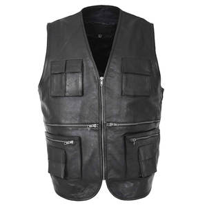 2025 High Quality <b>Men's</b> Motorbike <b>Leather</b> <b>Waistcoat</b> with V-Neck Zipper Breathable Biker Vest for Winter - Product Image 4