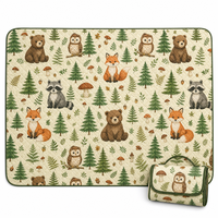 Tapis de pique-nique extra large pour animaux de la forêt, couverture matelassée d'extérieur, avec support imperméable, portable avec poignée pour le camping et la plage