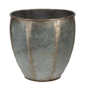 Antiguo Vintage Rústico Metal Hierro Galvanizado Jardín Decoración Alto Top Venta Macetas Uso en el suelo Macetas Hecho India Precio barato - Product Image 6