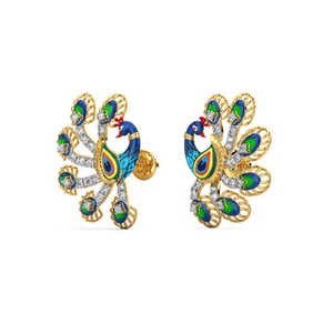 Pendientes de diamantes de pavo real en oro amarillo - Product Image 2