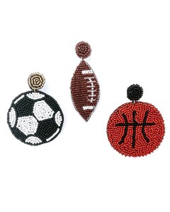 Boucles d'oreilles crochet de perles de rocaille Sport 4 paires boucles d'oreilles football perlé ballon de football baseball sport boucles d'oreilles pour femmes goutte balancent - Product Image 3
