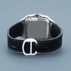 Montre pour homme en argent sterling 925 massif plaqué platine, acier inoxydable, entièrement sertie de diamants Moissanite, mouvement à quartz avec date automatique - Product Image 4