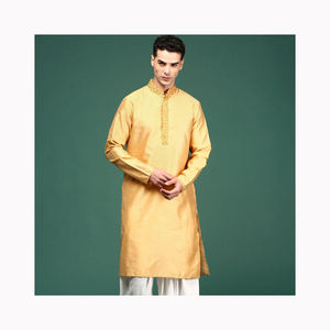 Wholesale <b>Men</b> <b>Kameez</b> <b>Shalwar</b> Dresses in Plain Blank Color Over Design at Neckline Strip and Sleeve - Product Image 1
