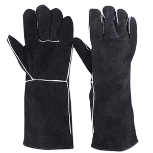 Guantes de soldadura de cuero dividido de vaca de alta calidad, guantes de trabajo de seguridad resistentes al calor aislados, tela protectora para alta - Product Image 1