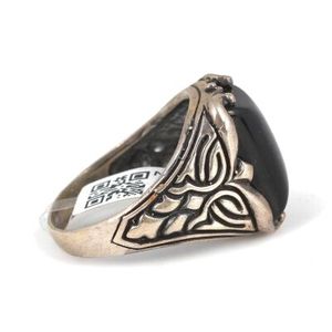 925 Sterling Silver Men's <b>Ring</b> Natural Onyx Stone Rectangular Geometric Pattern Hip Hop Style Platinum Fine for Everyday Wear - Product Image 5